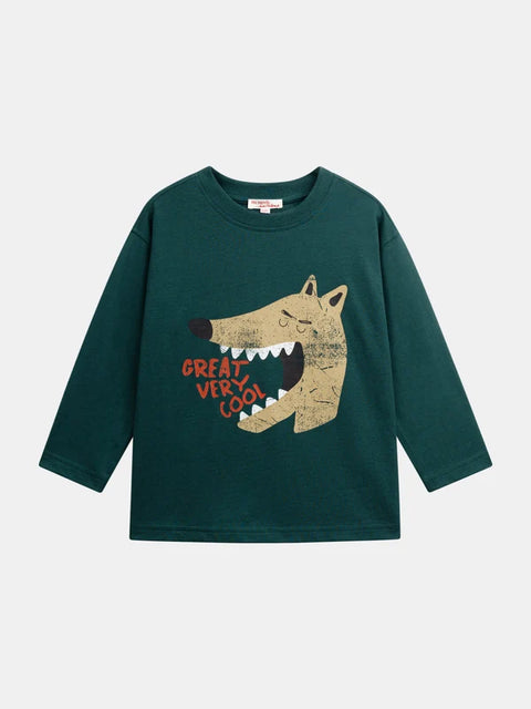 Green Wolf Print Cotton T-shirt