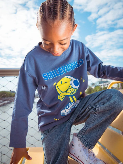 Blue Glow In The Dark Smiley Face Cotton T-shirt