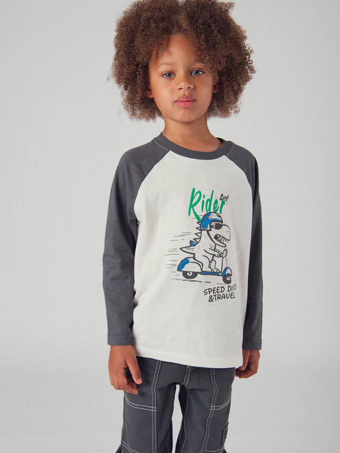 Off White Dinosaur Print Cotton T-shirt