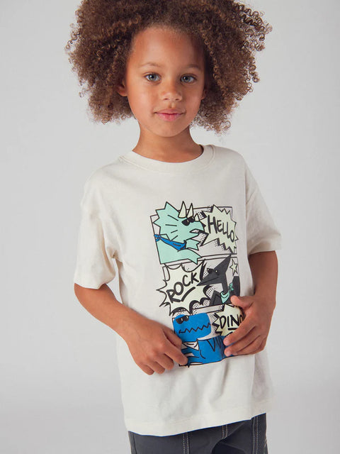 Off White Dinosaur Print Cotton T-shirt