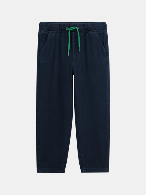 Navy Elasticated Waist Cotton Twill Trousers