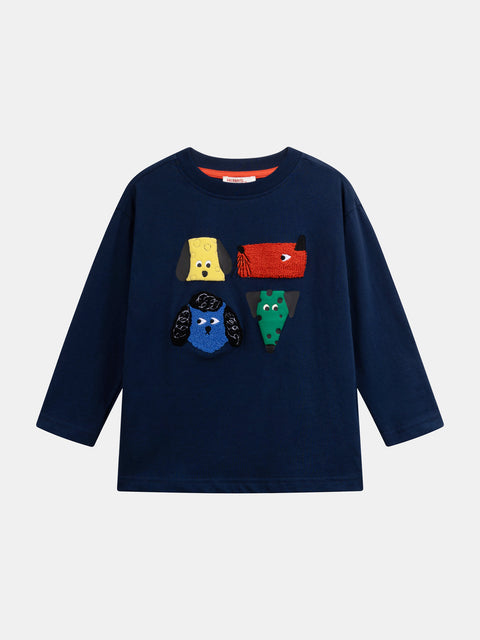 Navy Dog Print Cotton T-shirt