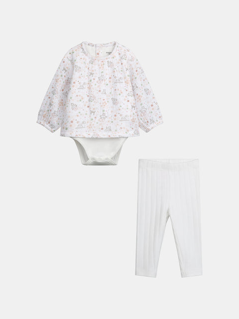 Newborn Printed Cotton Gauze Top With Leggings
