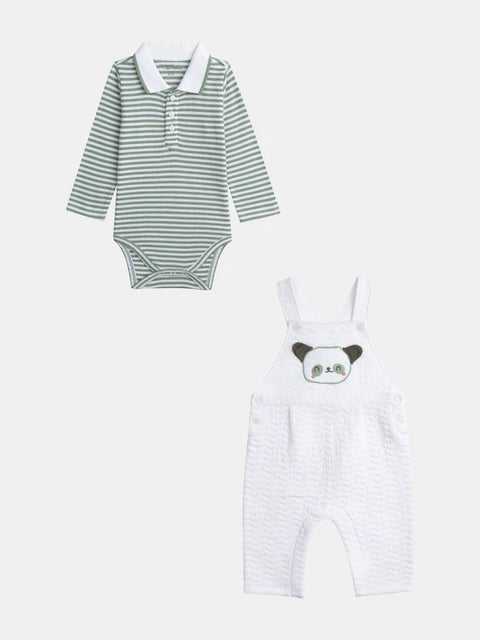 Newborn Striped Cotton Bodysuit With Matching Dungarees