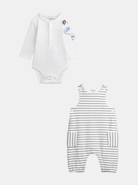 Newborn Navy Stripe Dungarees With Bodysuit