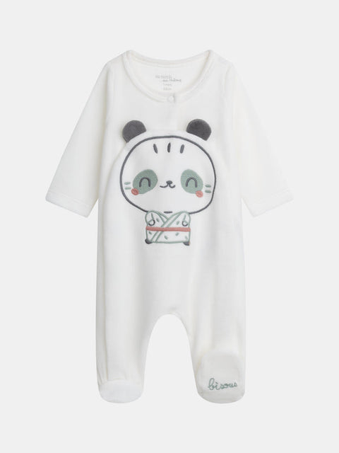 Newborn Panda Applique Velour Sleepsuit