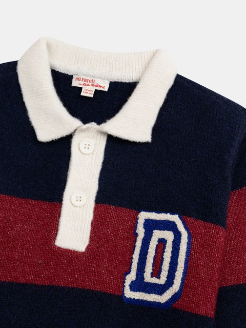 Navy & Red Stripe Polo Shirt Jumper