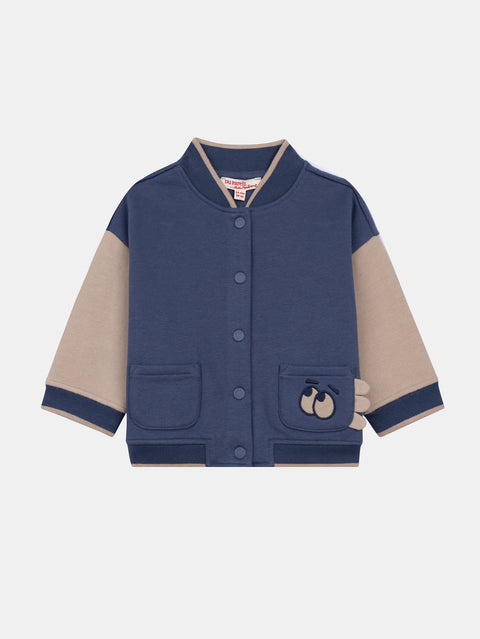 Blue Baseball Style Cotton Fleece Sweatshirt
