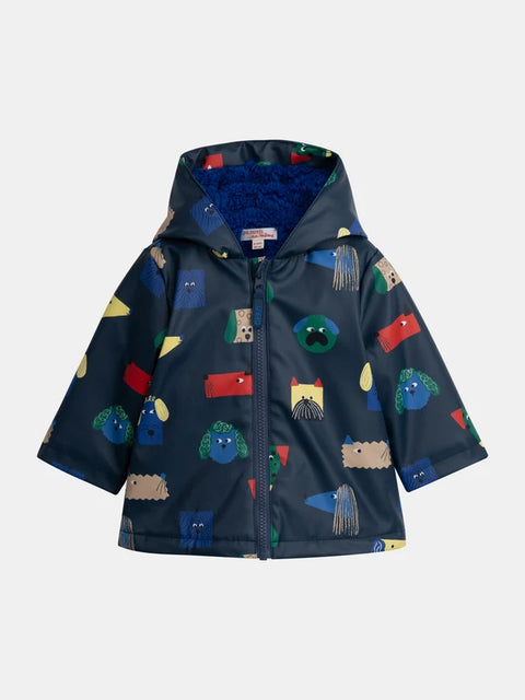 Lined Navy Car Print Raincoat
