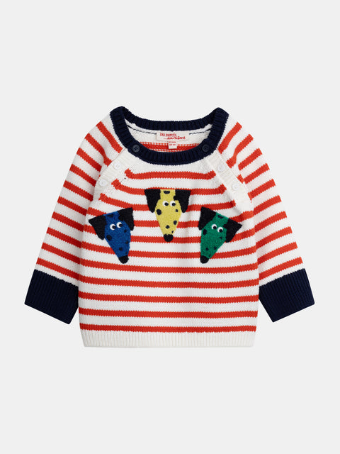 Red & Off White Stripe Cotton Rich Jumper