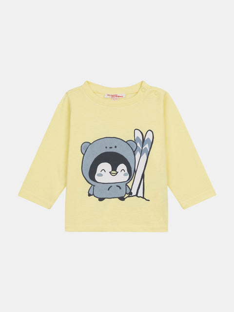 Yellow Skiing Penguin Cotton T-shirt