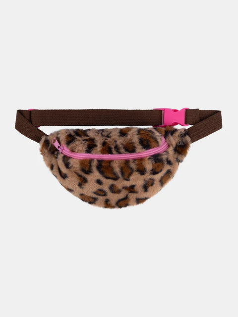 Beige Leopard Print Sherpa Bum Bag