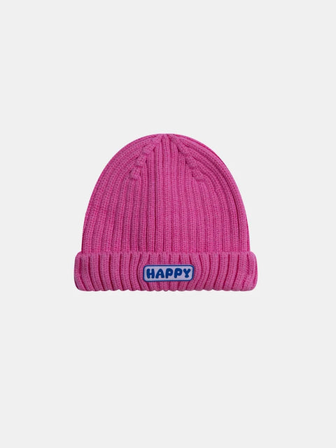 Pink Ribbed Cotton Beanie Hat