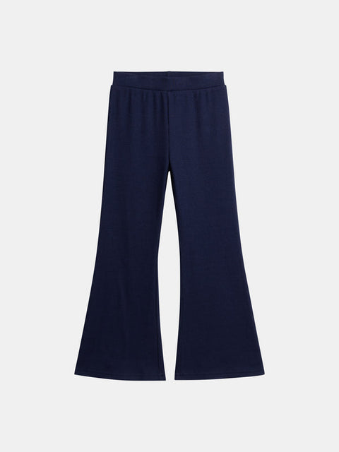 Flared Navy Ribbed Cotton Leggings