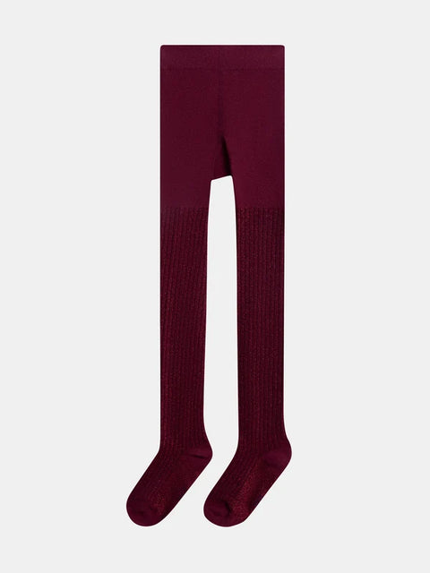 Prune Ribbed Cotton Mix Tights