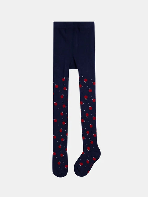 Navy Cotton Rich Apple Pattern Tights