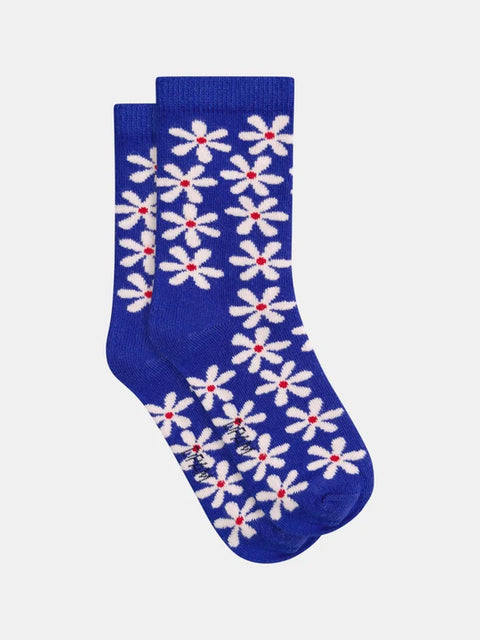Blue Daisy Pattern Cotton Rich Socks
