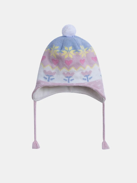 Micropolar Lined Pink Jacquard Pattern Hat