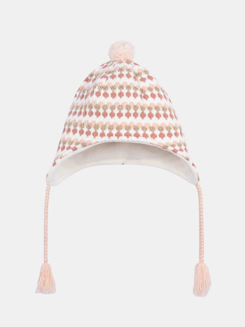 Cream & Pink Micropolar Lined Knit Hat
