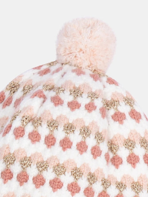 Cream & Pink Micropolar Lined Knit Hat