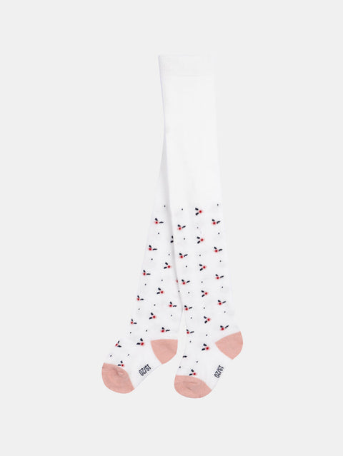 Off White Cotton Rich Floral Pattern Tights