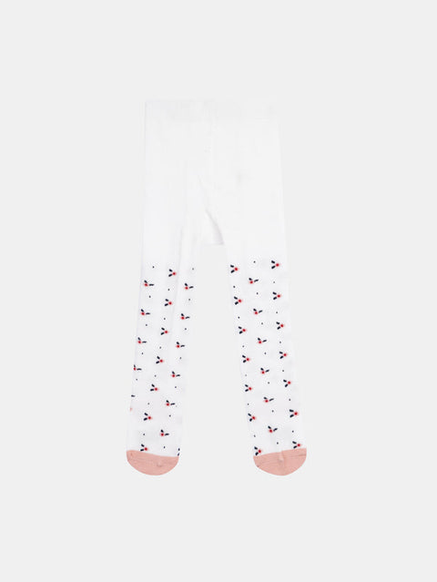 Off White Cotton Rich Floral Pattern Tights
