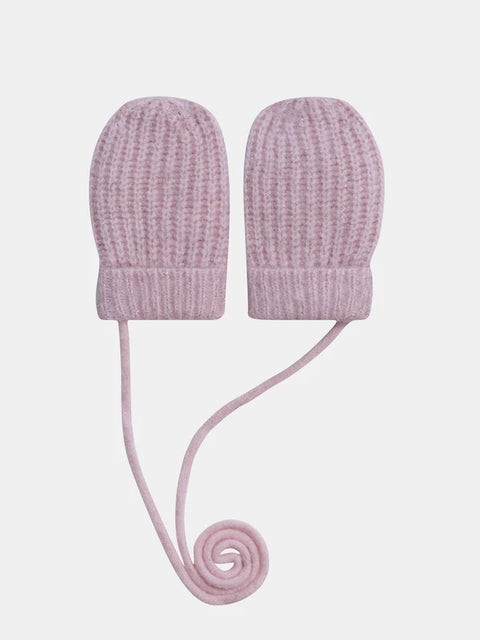 Lined Pink Ribbed Gloves With Ties