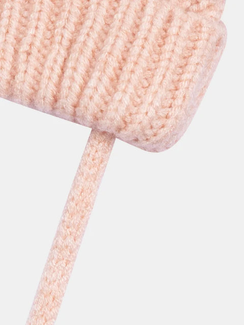 Cream & Pink Lined Sherpa Gloves With Tie