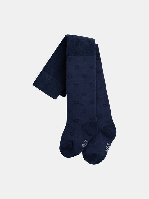 Navy Heart Pattern Cotton Rich Tights
