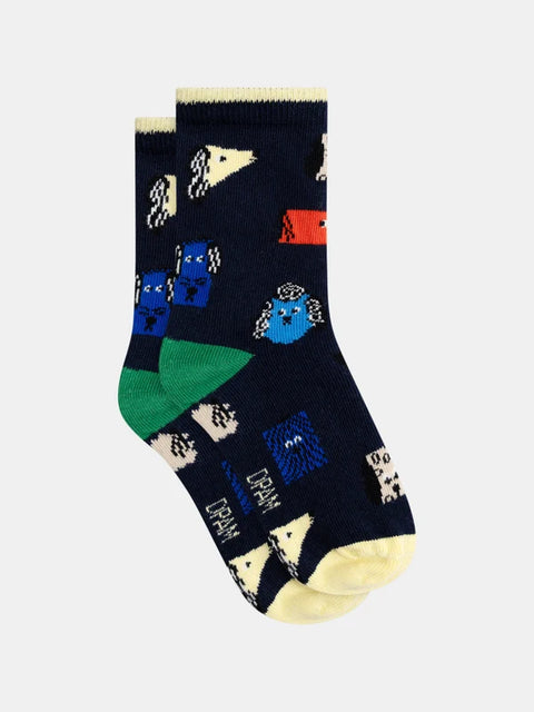 Navy Dog Pattern Cotton Rich Socks