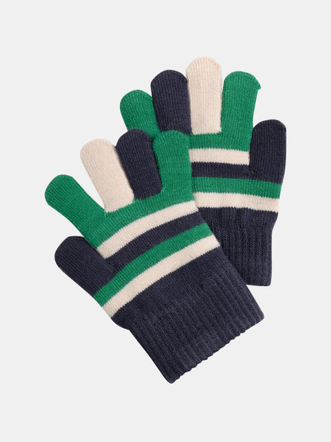 Green Grey & Cream Striped Gloves