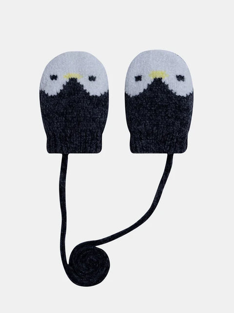 Lined Grey Penguin Gloves With Ties