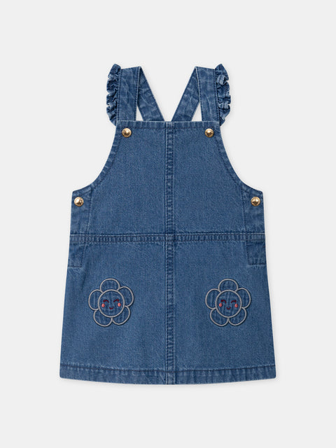 Denim Dress With Floral Print Bodysuit