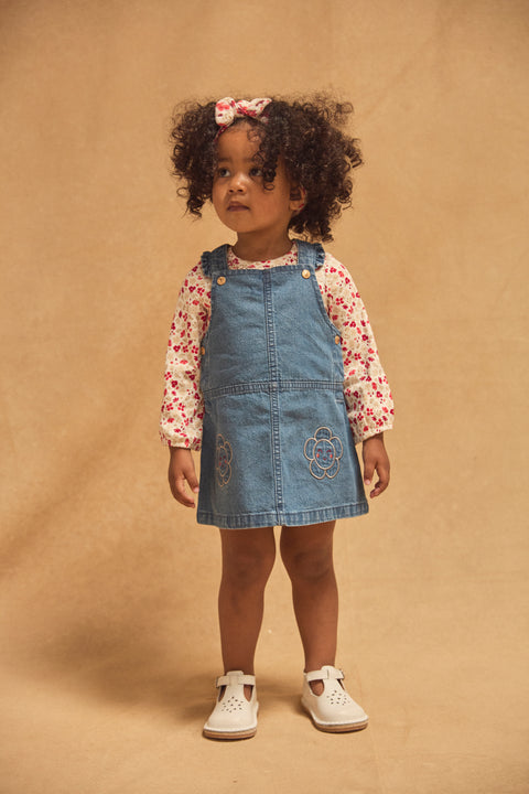 Denim Dress With Floral Print Bodysuit