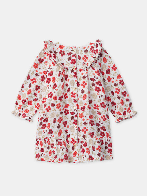 Cream Floral Print Cotton Dress