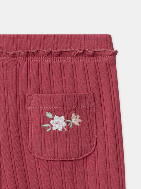 Ribbed Burgundy Cotton Leggings