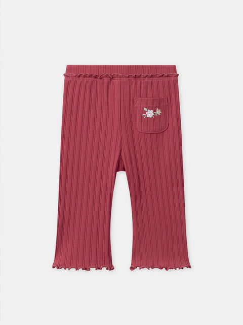 Ribbed Burgundy Cotton Leggings