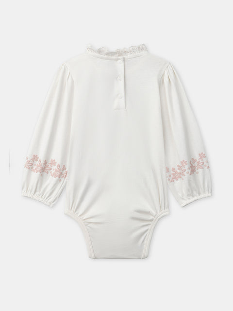 Cream Ruffle Collar Cotton Bodysuit