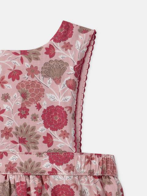 Raspberry Pink Floral Print Cotton Dress