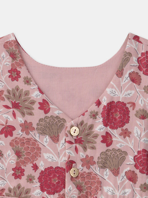 Raspberry Pink Floral Print Cotton Dress