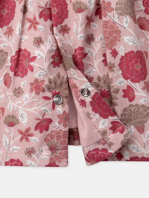 Raspberry Pink Floral Print Cotton Dress