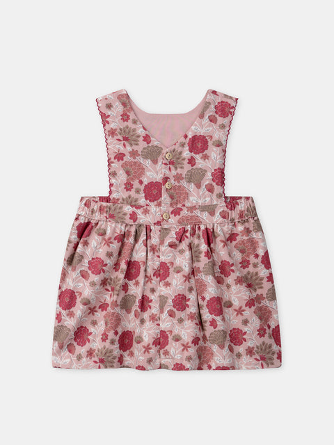 Raspberry Pink Floral Print Cotton Dress