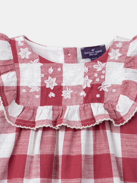 Lined Burgundy Check Cotton Dress