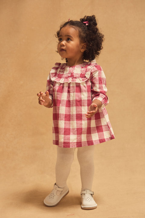 Lined Burgundy Check Cotton Dress