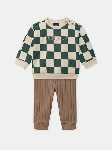 Green Check Cotton Sweatshirt & Legging Set