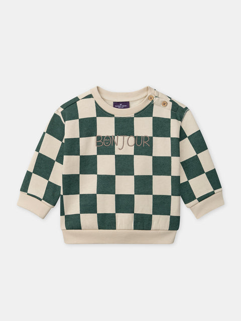 Green Check Cotton Sweatshirt & Legging Set