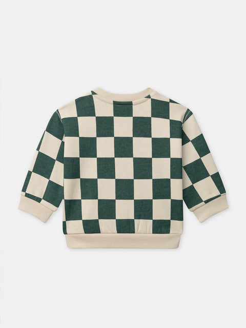 Green Check Cotton Sweatshirt & Legging Set