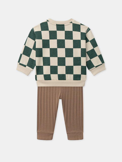 Green Check Cotton Sweatshirt & Legging Set