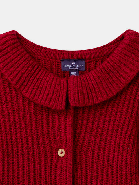 Red Cardigan With Ruffle Collar