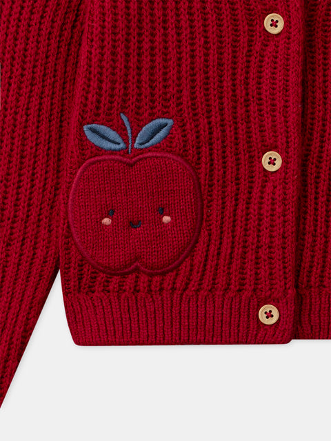 Red Cardigan With Ruffle Collar